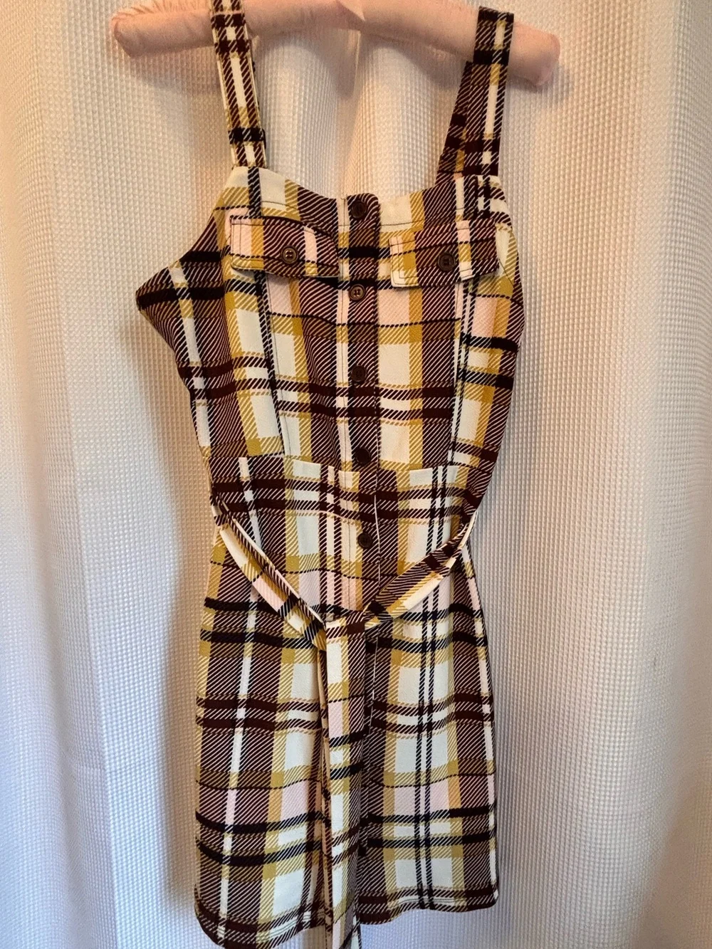Almost Famous Plaid Mini Dress Tie Belt SZ M 90's Retro